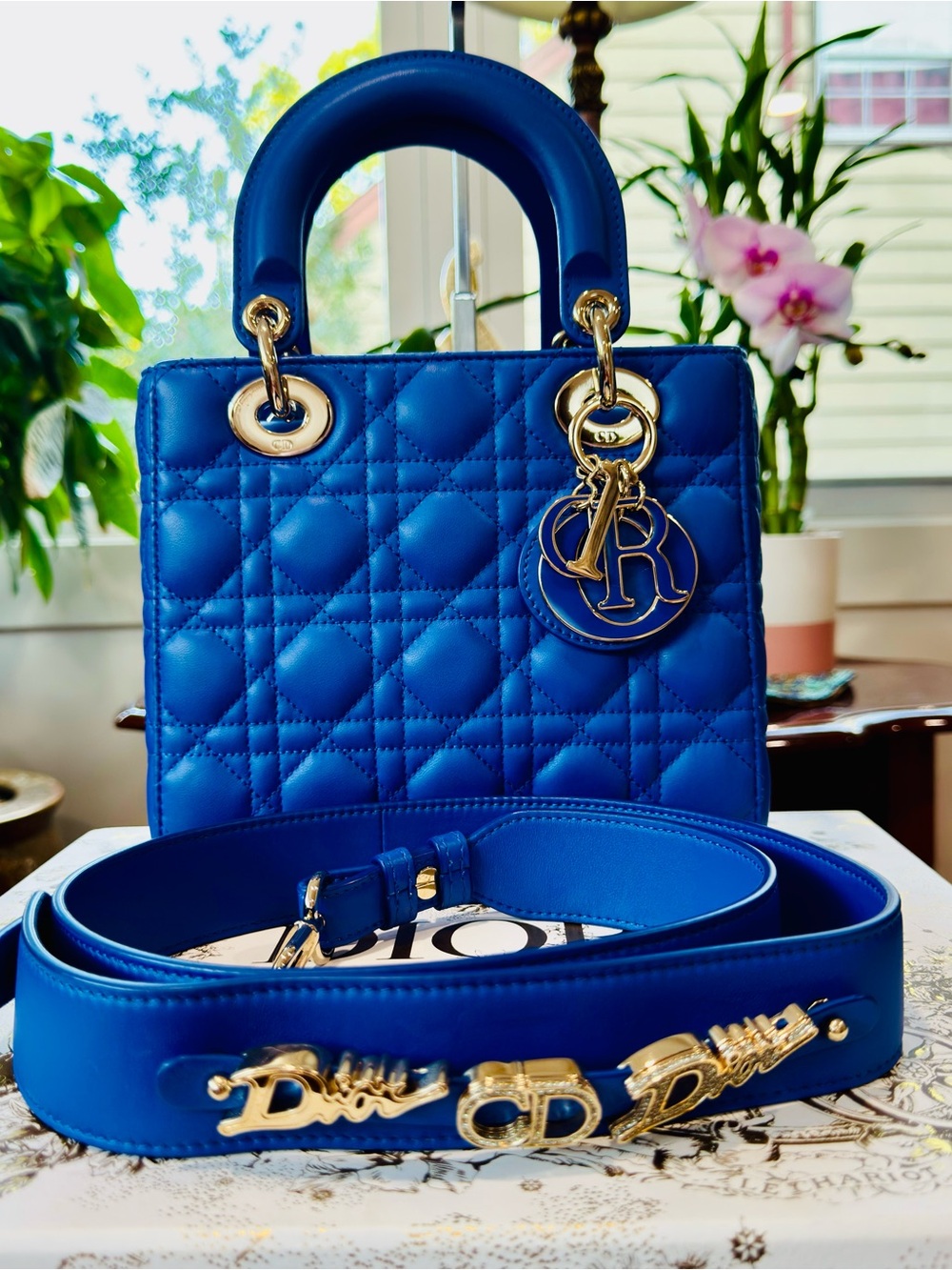 CHRISTIAN DIOR Lambskin Cannage Small My ABCDior Lady Dior Blue